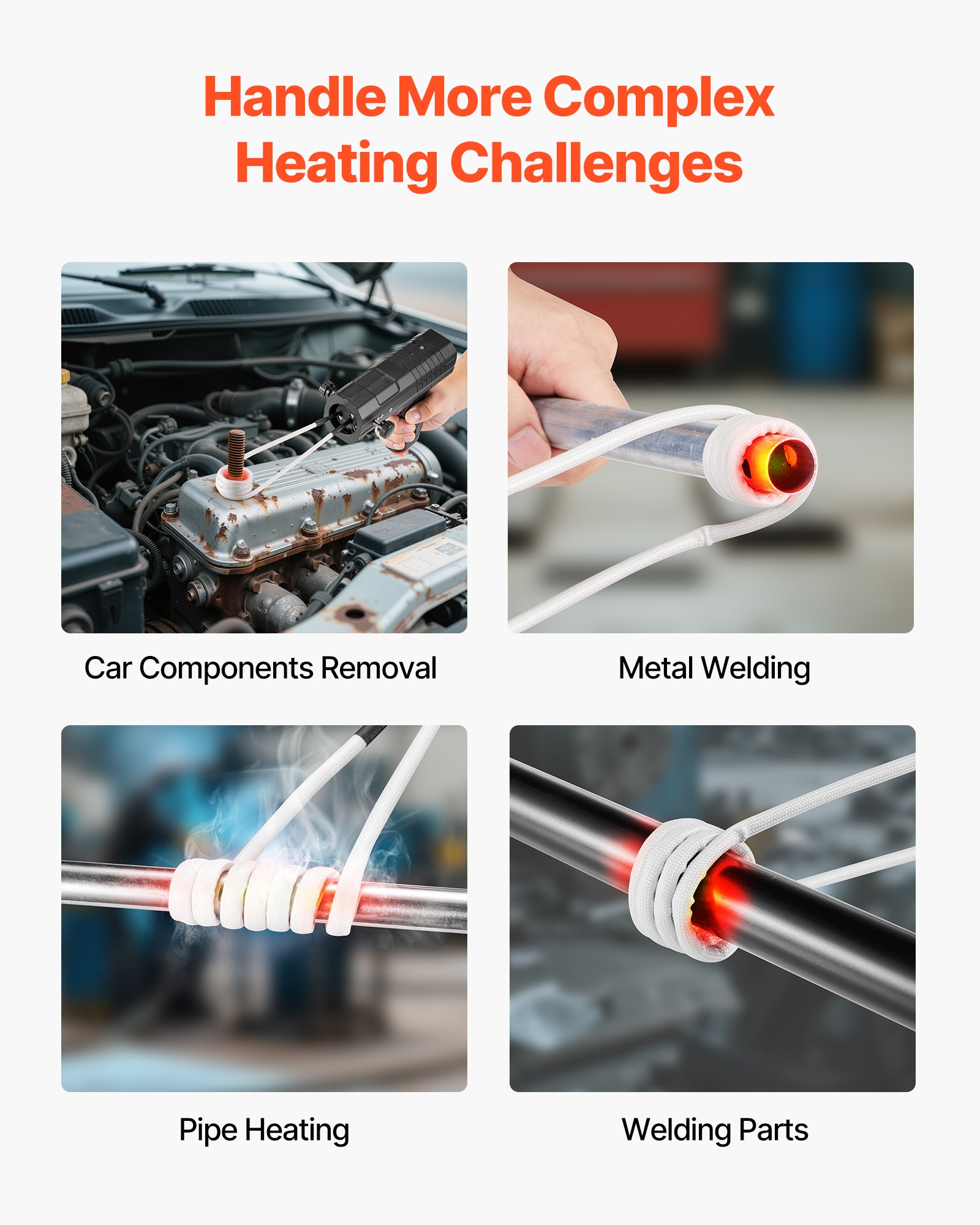 VEVOR inductieverwarmer voor het verwijderen van schroeven, 1800W magnetische inductieverwarmerset, verwarmer voor het verwijderen van roestige schroeven, autoreparatiegereedschap met 4 spoelen