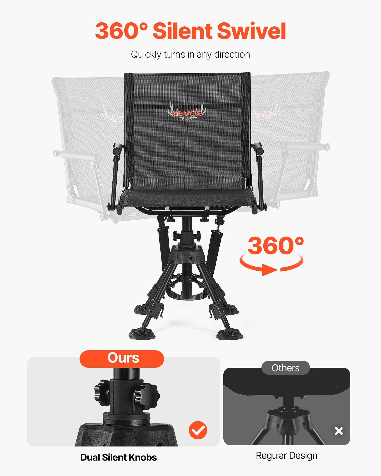 VEVOR Opvouwbare stoel Kampeerstoel Visstoel met armleuningen & stalen frame & verstelbare poten Opvouwbare stoel Tuinstoel (draagvermogen 158 kg) 360° Stil draaibaar, voor picknick Tuin Buiten Vissen