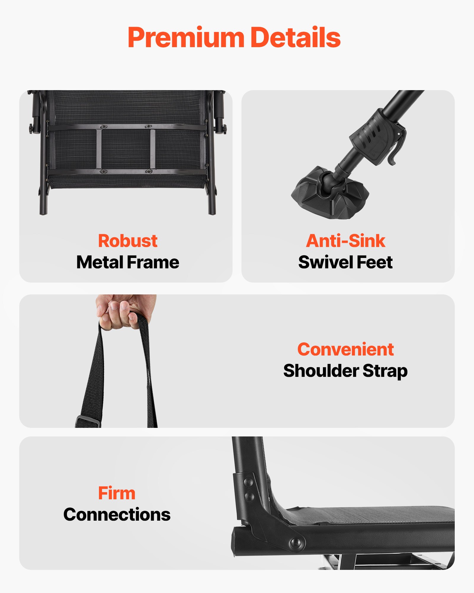 VEVOR Opvouwbare stoel Kampeerstoel Visstoel met armleuningen & stalen frame & verstelbare poten Opvouwbare stoel Tuinstoel (draagvermogen 158 kg) 360° Stil draaibaar, voor picknick Tuin Buiten Vissen