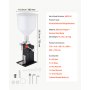 VEVOR handmatige vulmachine voor vloeistoffen van 5-60 ml met een reservoir van 10 liter, geschikt voor dranken, olie, honing, shampoo en lotion. De machine heeft een behuizing van koolstofstaal, een druppelvrije spuitmond en een verstelbare flessenhouder.