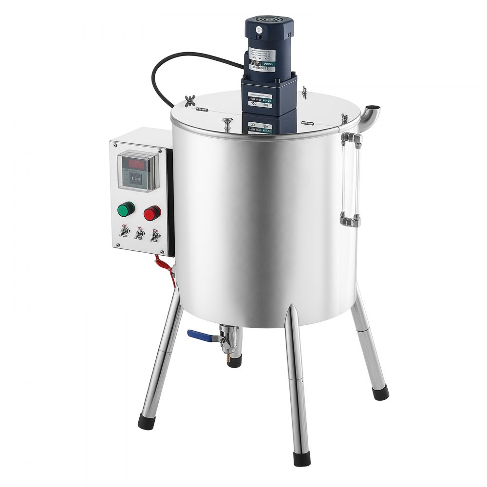 VEVOR elektrische vulmachine, flessenvulmachine met trechter van 30 liter, vulsysteem voor kaarsenwas en cosmetica, roestvrijstalen behuizing, verwarmings- en mengfunctie, temperatuurregeling, T-vormig mengmes