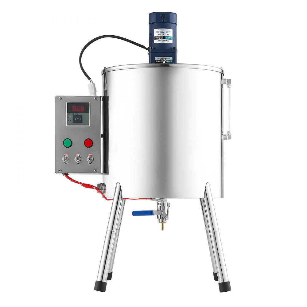 VEVOR elektrische vulmachine, flessenvulmachine met trechter van 30 liter, vulsysteem voor kaarsenwas en cosmetica, roestvrijstalen behuizing, verwarmings- en mengfunctie, temperatuurregeling, T-vormig mengmes
