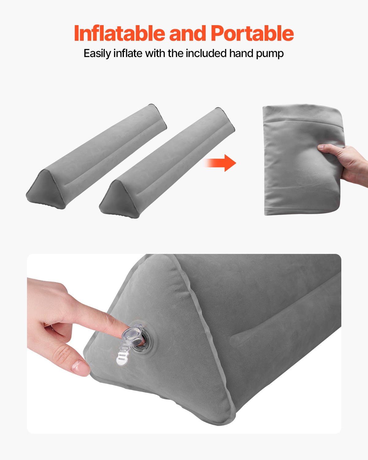 VEVOR Bed Bumper for Toddlers, 47.4-inch Inflatable Bed Guard Rail with Hand Pump, Non-Slip Flocking Toddler Bedrail Bumper for Twin, Full, Queen & King Beds, Lightweight and Portable (2 Packs)