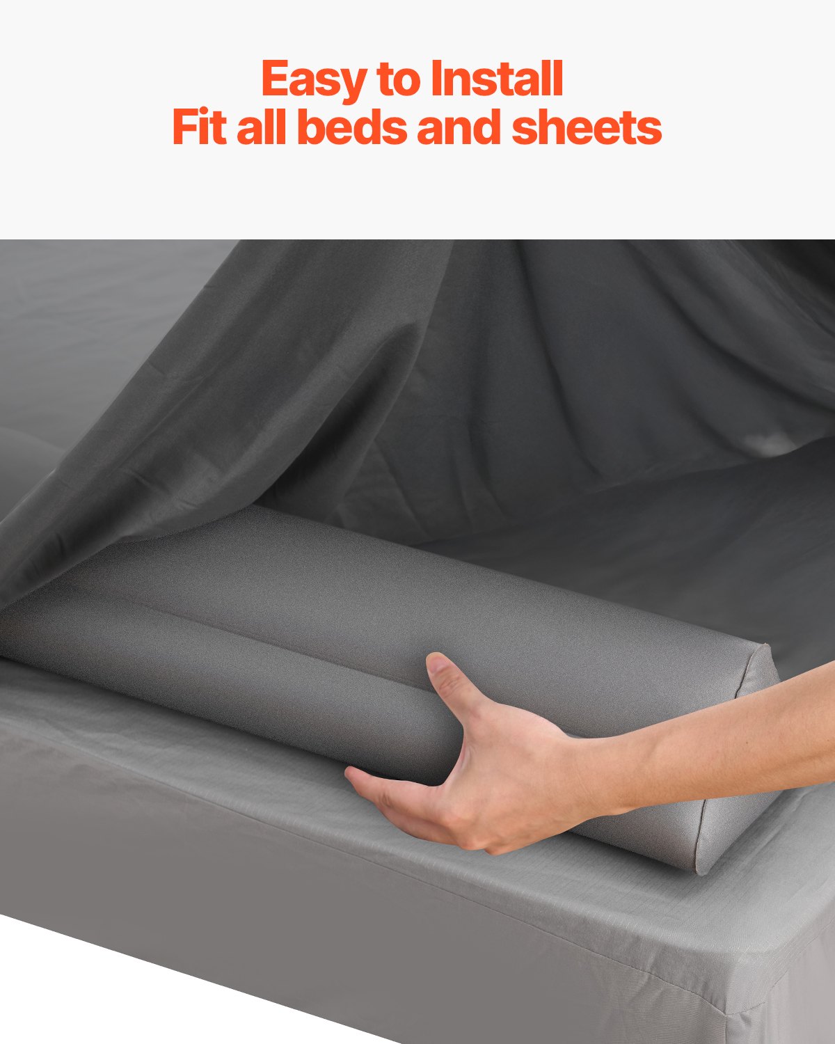 VEVOR Bed Bumper for Toddlers, 47.4-inch Inflatable Bed Guard Rail with Hand Pump, Non-Slip Flocking Toddler Bedrail Bumper for Twin, Full, Queen & King Beds, Lightweight and Portable (2 Packs)