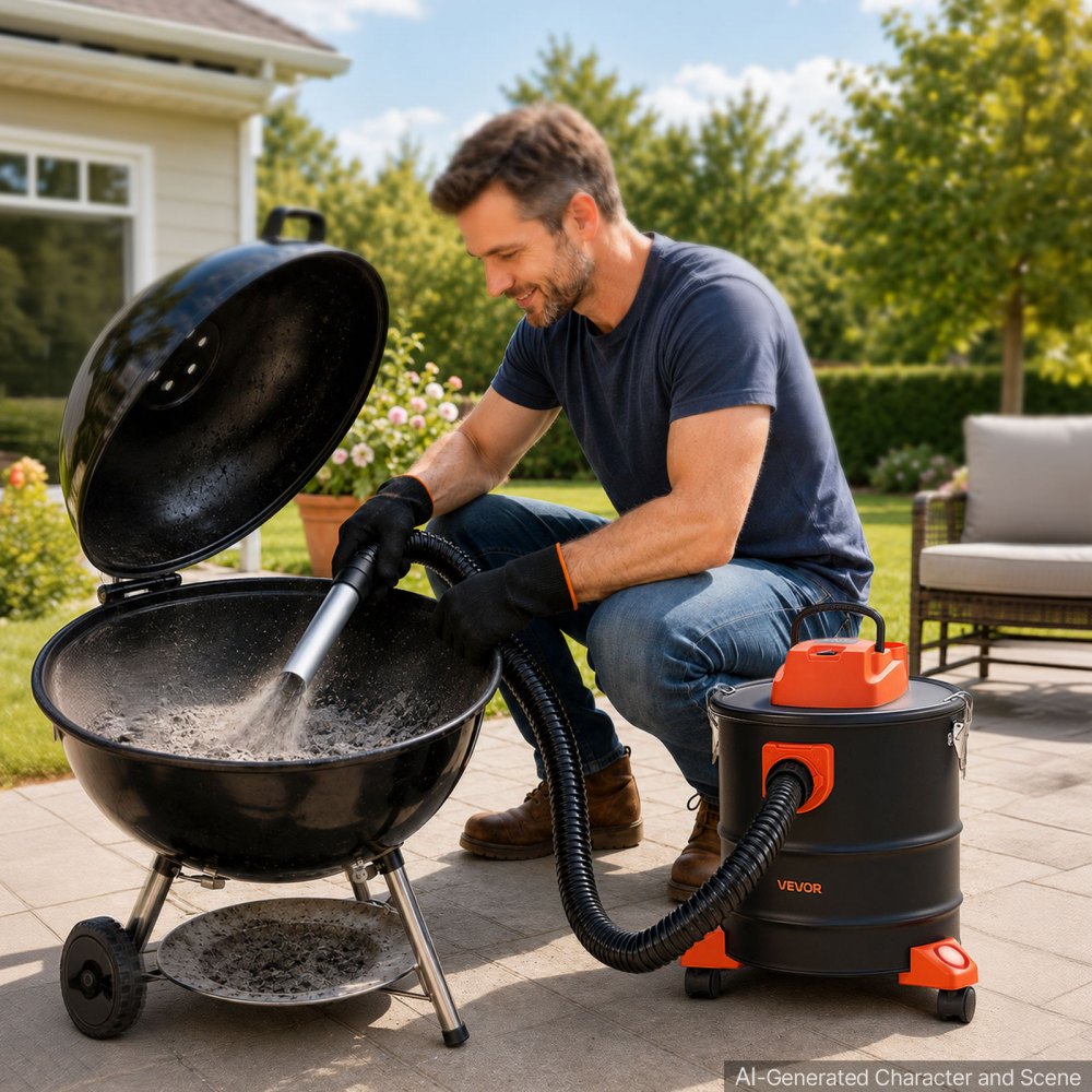 VEVOR Asstofzuiger 1200W Draagbare Haardstofzuiger 20L Stalen Tank Zwart/Oranje, Stofzuiger met Blaasfunctie voor Haarden, Pelletkachels, Grills & Vuurkorven, Dubbel Filtersysteem, met Wielen en 1,2 m Slang