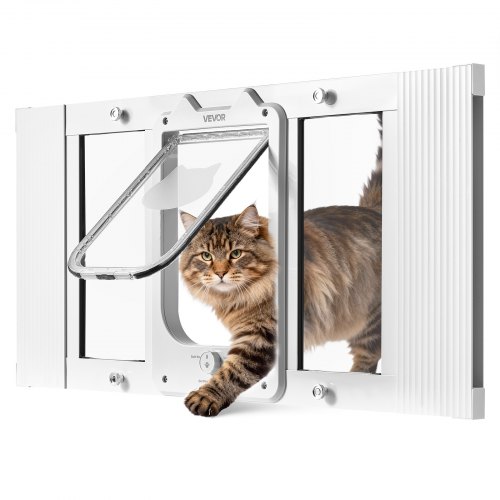 VEVOR Kattenluik/kattendeur, verstelbaar voor raambreedtes (686-813 mm), weerbestendig huisdierluik met 4 veilige vergrendelingsstanden, aluminium frame, helder glas en magnetische sluiting, wit