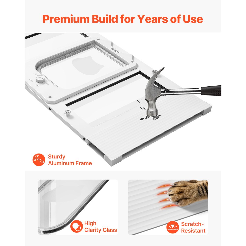 VEVOR Kattenluik/kattendeur, verstelbaar voor raambreedtes (686-813 mm), weerbestendig huisdierluik met 4 veilige vergrendelingsstanden, aluminium frame, helder glas en magnetische sluiting, wit