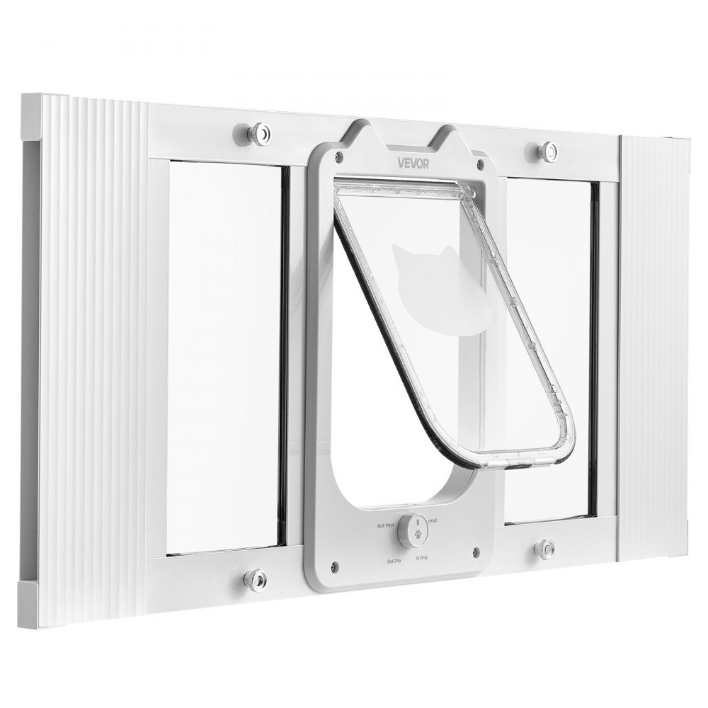 VEVOR Kattenluik/kattendeur, verstelbaar voor raambreedtes (686-813 mm), weerbestendig huisdierluik met 4 veilige vergrendelingsstanden, aluminium frame, helder glas en magnetische sluiting, wit