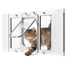 VEVOR Kattenluik/kattendeur, verstelbaar voor raambreedtes (686-813 mm), weerbestendig huisdierluik met 4 veilige vergrendelingsstanden, aluminium frame, helder glas en magnetische sluiting, wit
