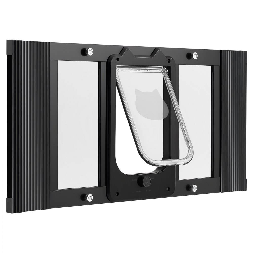 VEVOR Cat Door for Window, Adjustable to Fit Window Width 27"-32", 4 Secure Lock Modes, Aluminum Frame and High-Transparency Glass, Magnetic Closure, Weatherproof Quick-Fit Pet Door for Cats, Black
