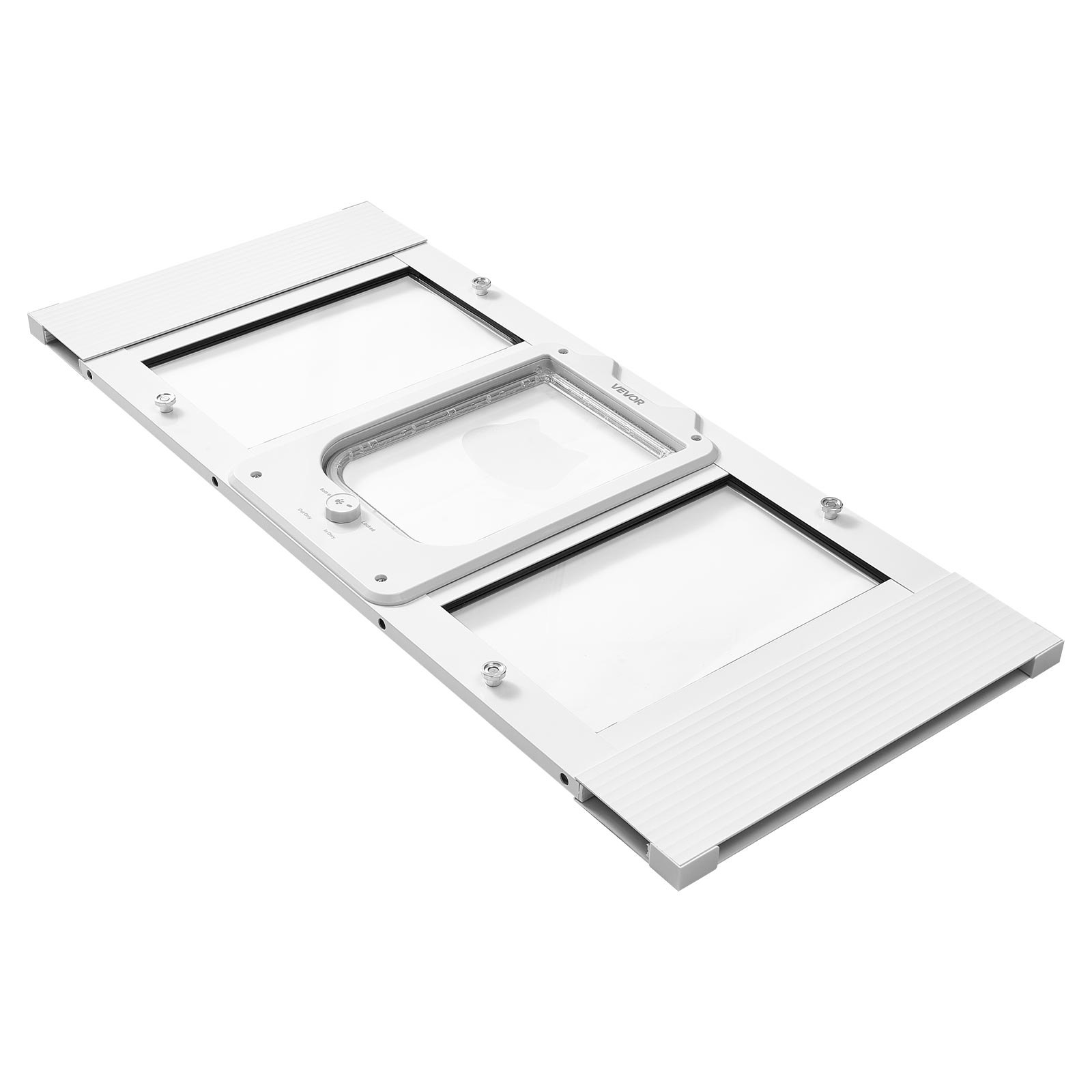 VEVOR Kattenluik/kattendeur, verstelbaar voor raambreedtes (787-914 mm), weerbestendig huisdierluik met 4 veilige vergrendelingsstanden, aluminium frame, helder glas en magnetische sluiting, wit
