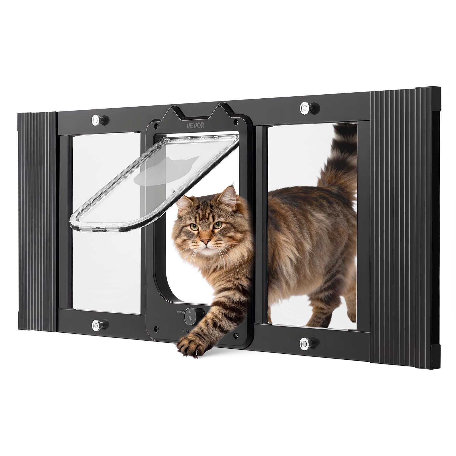 VEVOR Cat Door for Window, Adjustable to Fit Window Width 31"-36", 4 Secure Lock Modes, Aluminum Frame and High-Transparency Glass, Magnetic Closure, Weatherproof Quick-Fit Pet Door for Cats, Black