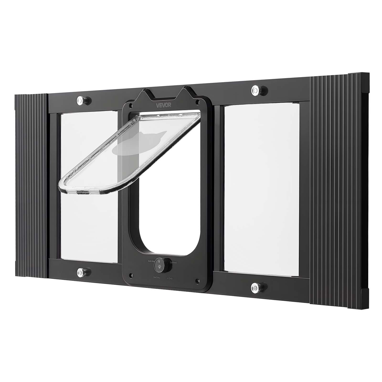 VEVOR Kattenluik/kattendeur, verstelbaar voor raambreedtes (787-914 mm), weerbestendig huisdierluik met 4 veilige vergrendelingsstanden, aluminium frame, helder glas en magnetische sluiting, zwart