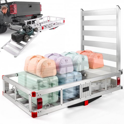 VEVOR Bagagerek 1270 x 750 x 220 mm met trekhaak, wilddrager achter, laadvermogen 226,8 kg, gemonteerde bagagemand, roestvrij aluminium bagagerek, geschikt voor SUV, vrachtwagen, enz.