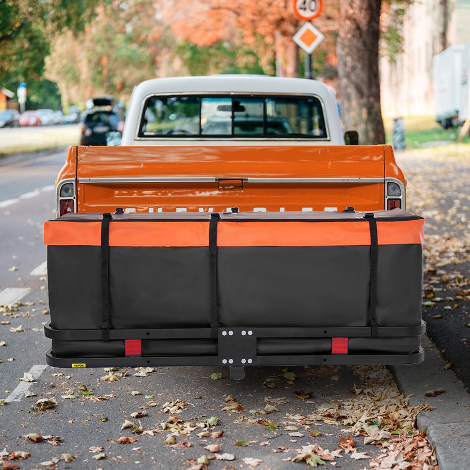 VEVOR Hitch Cargo Carrier, 60 x 24 x 6 in Folding Trailer Hitch Mounted Steel Cargo Basket, 500lb Luggage Carrier Rack with Waterproof Cargo Bag & Cargo Net, Fit 2" Hitch Receiver for SUV Truck Pickup
