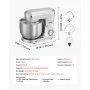 VEVOR Staande Mixer/Foodprocessor voor Bakken, 1500W Deegmachine met Roestvrijstalen Kom (5,7L) & Deeghaak & Klopper & Garde, 10 Snelheden Kantelbare Mixer