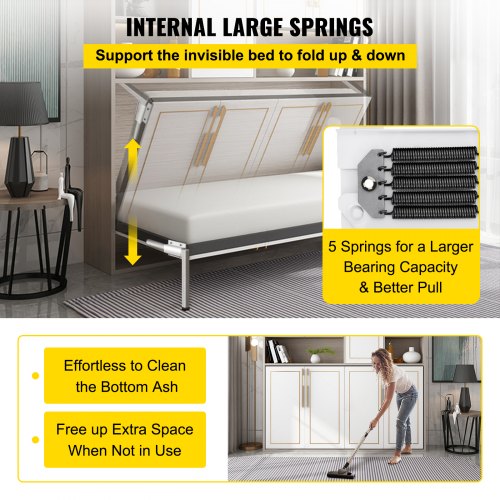 VEVOR Montage Muur Veren Mechanisme Heavy Duty Ondersteuning Hardware DIY Kit voor Queen Twin Size Bed (Horizontaal), Wit VEVOR Montage Muur Veren Mechanisme Heavy Duty Ondersteuning Hardware DIY Kit voor Queen Twin Size Bed (Horizontaal), Wit