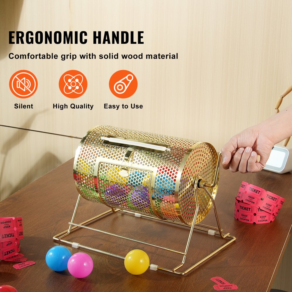 VEVOR Lottery Drum Lucky Child Capaciteit 3500 Tickets of 100 Tombola Balls, Professionele Metalen Loterij Draaitafel, Loterijdoos voor Loterijspellen Goud