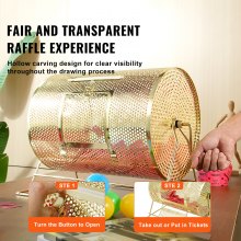 VEVOR Raffle Drum, 16.1 x Ø12 inch Brass Plated Raffle Ticket Spinning Cage, Holds 5000 Tickets or 200 Ping Pong Balls, Metal Lottery Spinning Drawing with Wooden Turning Handle, for Bingo Ballot Part