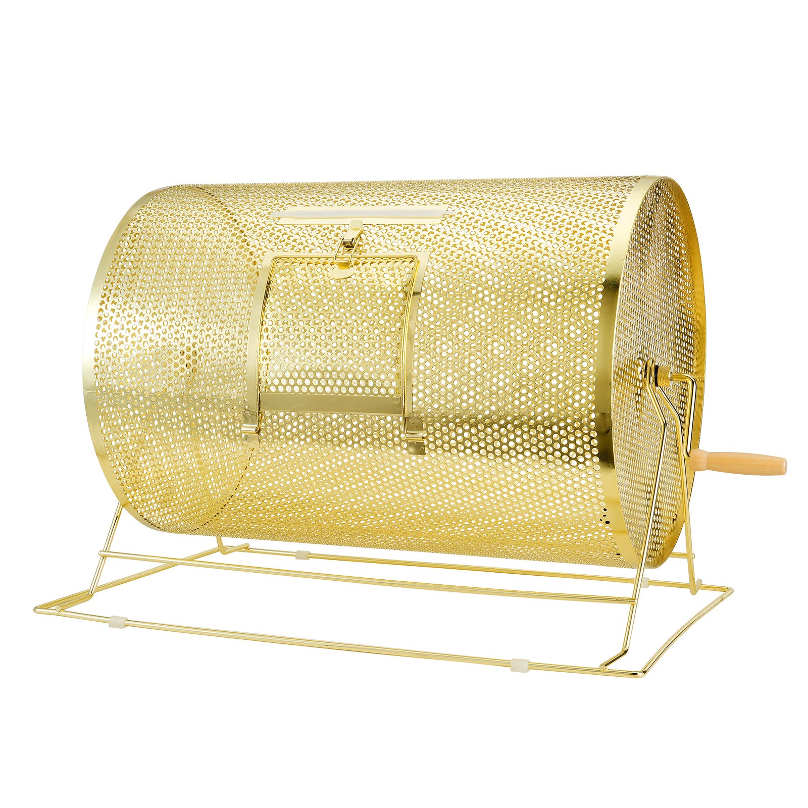 VEVOR Raffle Drum, 14.8 x Ø21.26 inch Brass Plated Raffle Ticket Spinning Cage, Holds 10000 Tickets or 300 Ping Pong Balls, Metal Lottery Spinning Drawing with Wooden Turning Handle, for Bingo Ballot