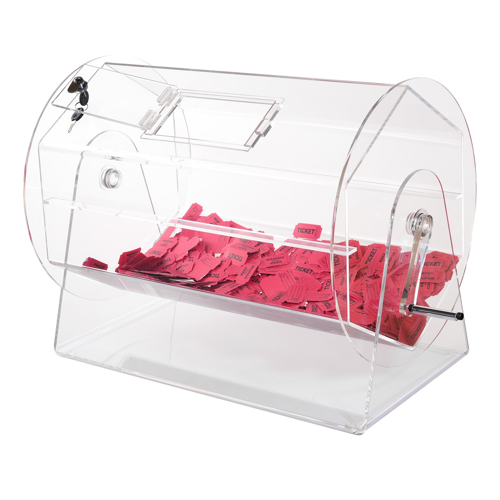 VEVOR Acrylic Raffle Drum, Holds 10000 Tickets or 300 Raffle Balls, Professional Raffle Ticket Spinning Cage with 2 Keys, Transparent Lottery Spinning Drawing, Raffle Ticket Box for Lottery Games Bing