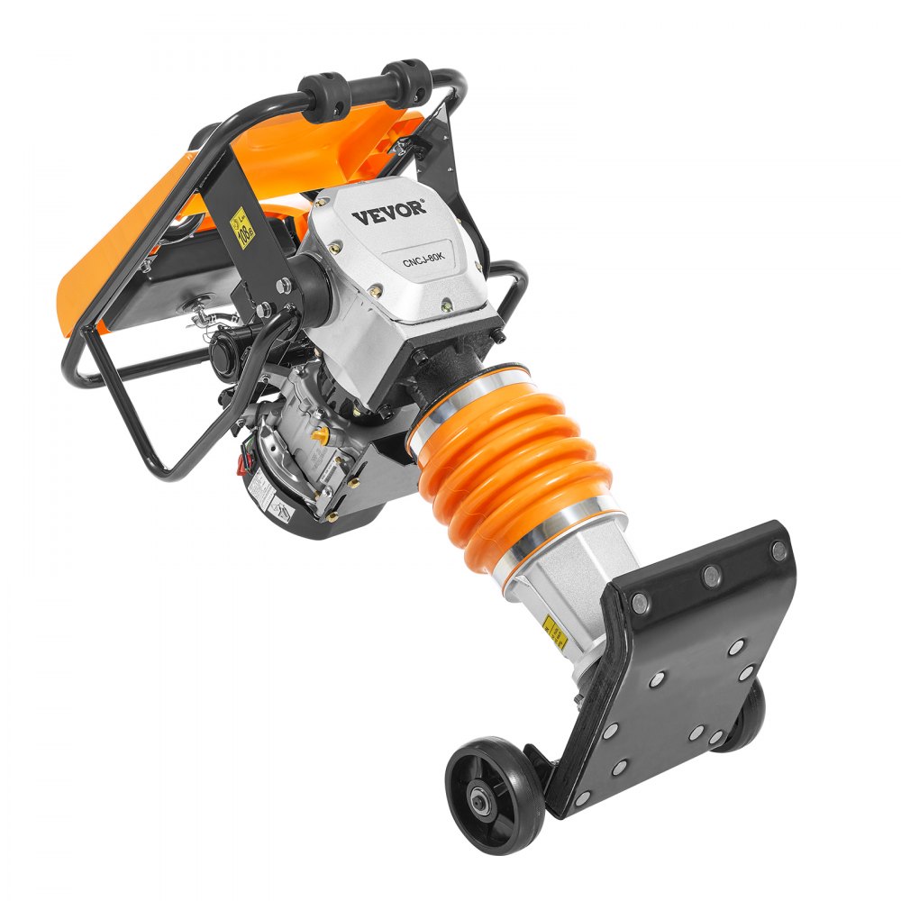 VEVOR Jumping Jack Compactor, 6.5 HP Vibratory Rammer Fuel-Powered 196 cc Engine Tamper, 3600 lbs Impact Force, 26" Max Compaction Depth, Four-Spring, for Soil, Gravel, Concrete Slabs, Foundations