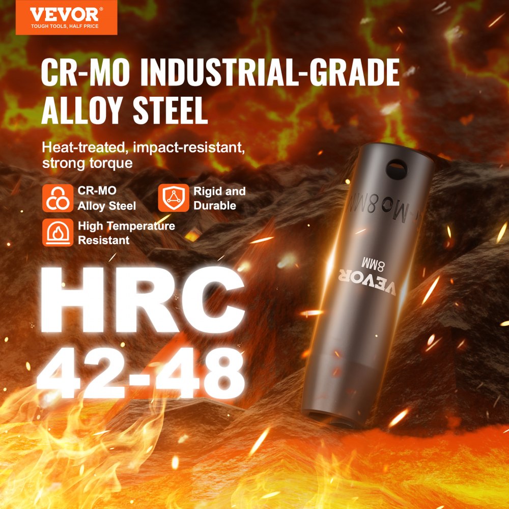 VEVOR 3/8-inch slagdoppenset, 15-delige diepe doppenset metrisch 8-22 mm, 6-punts Cr-Mo-gelegeerd staal voor autoreparaties, inclusief gereedschapskoffer