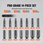 VEVOR 1/4" Drive Impact Socket Set, 14 Piece Deep Socket Set Metric 4-15mm, 6 Point Cr-Mo Alloy Steel for Auto Repair, Easy-to-Read Size Markings, Rugged Construction, Socket Organizer