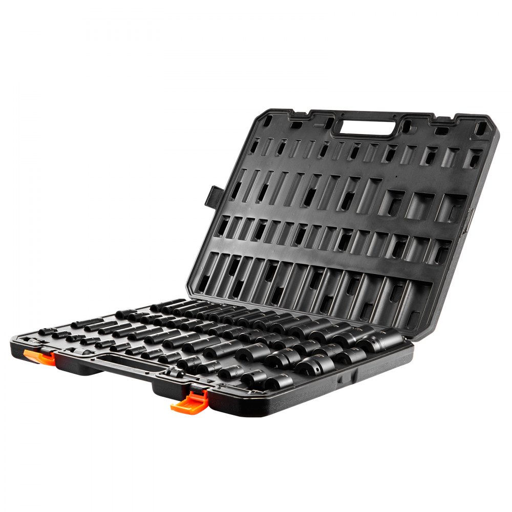 VEVOR 3/8 & 1/2 inch slagmoersleutelset, 59-delige doppenset SAE 5/16 tot 1-1/4 inch en metrisch 6-32 mm, 6-punts Cr-Mo-gelegeerd staal voor autoreparatie