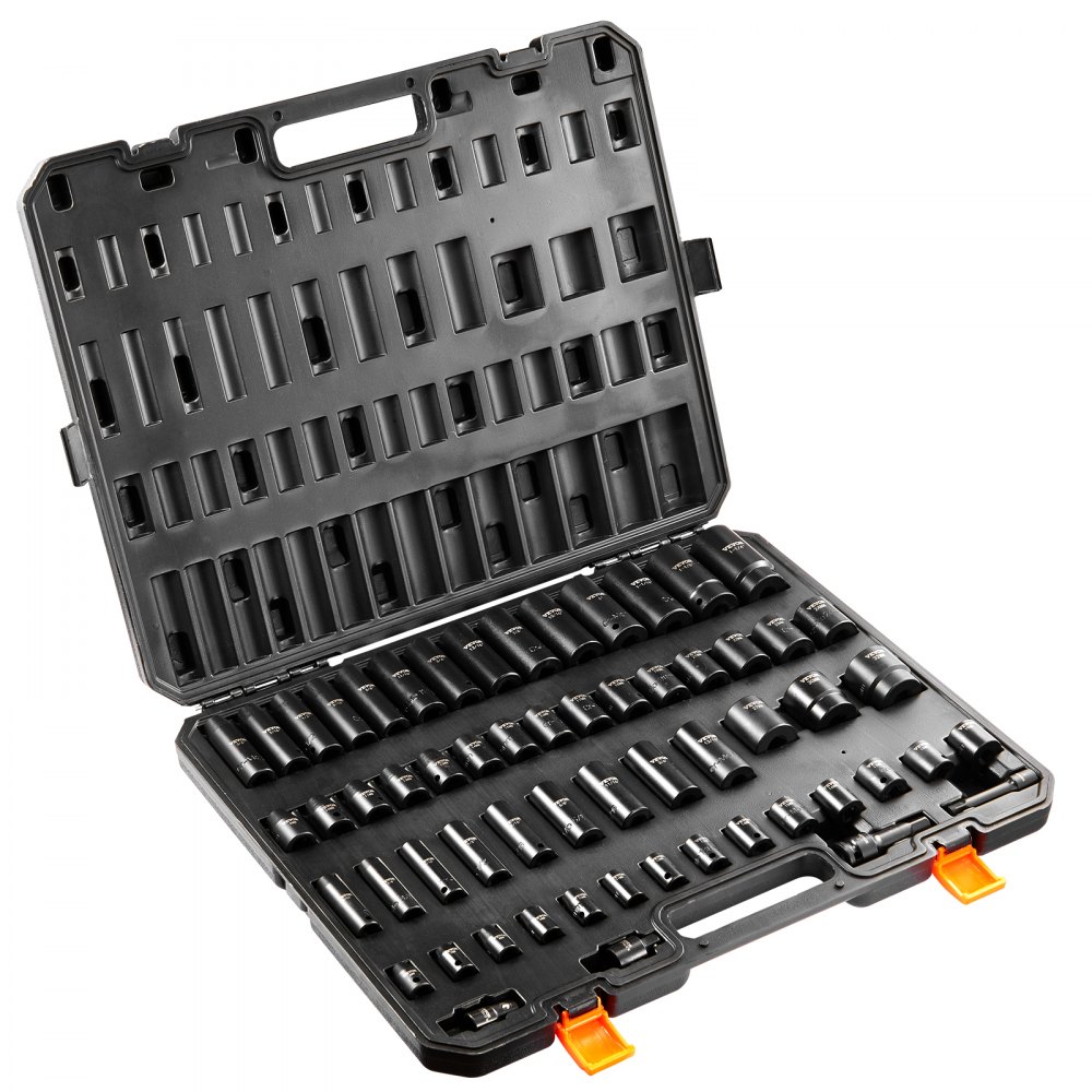 VEVOR 3/8 & 1/2 inch slagmoersleutelset, 59-delige doppenset SAE 5/16 tot 1-1/4 inch en metrisch 6-32 mm, 6-punts Cr-Mo-gelegeerd staal voor autoreparatie