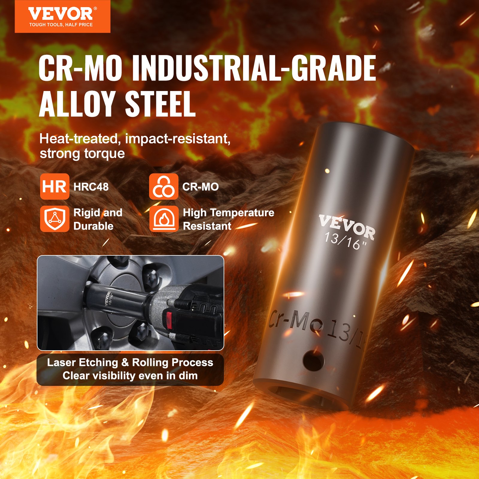 VEVOR 3/8 & 1/2 inch slagmoersleutelset, 59-delige doppenset SAE 5/16 tot 1-1/4 inch en metrisch 6-32 mm, 6-punts Cr-Mo-gelegeerd staal voor autoreparatie