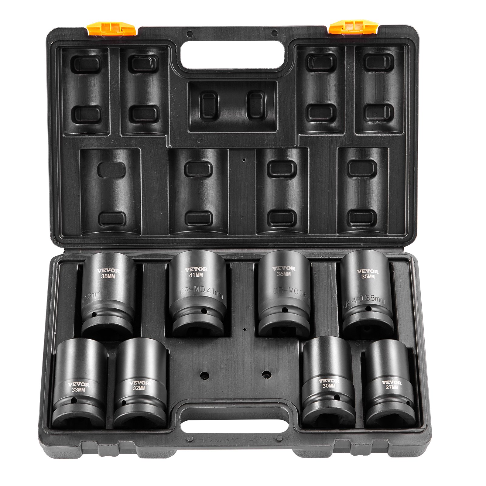 VEVOR 1-inch slagdoppenset, 8-delige diepe doppenset metrisch 27-41 mm, 6-punts Cr-Mo-gelegeerd staal voor autoreparaties, inclusief gereedschapskoffer