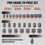 VEVOR 3/8" Drive Impact Socket Set, 29 Piece Shallow Socket Set SAE 3/8"-1" and Metric 8-22mm, 6 Point CR-V Alloy Steel for Auto Repair, Easy-to-Read Size Markings, Rugged Construction, Storage Case