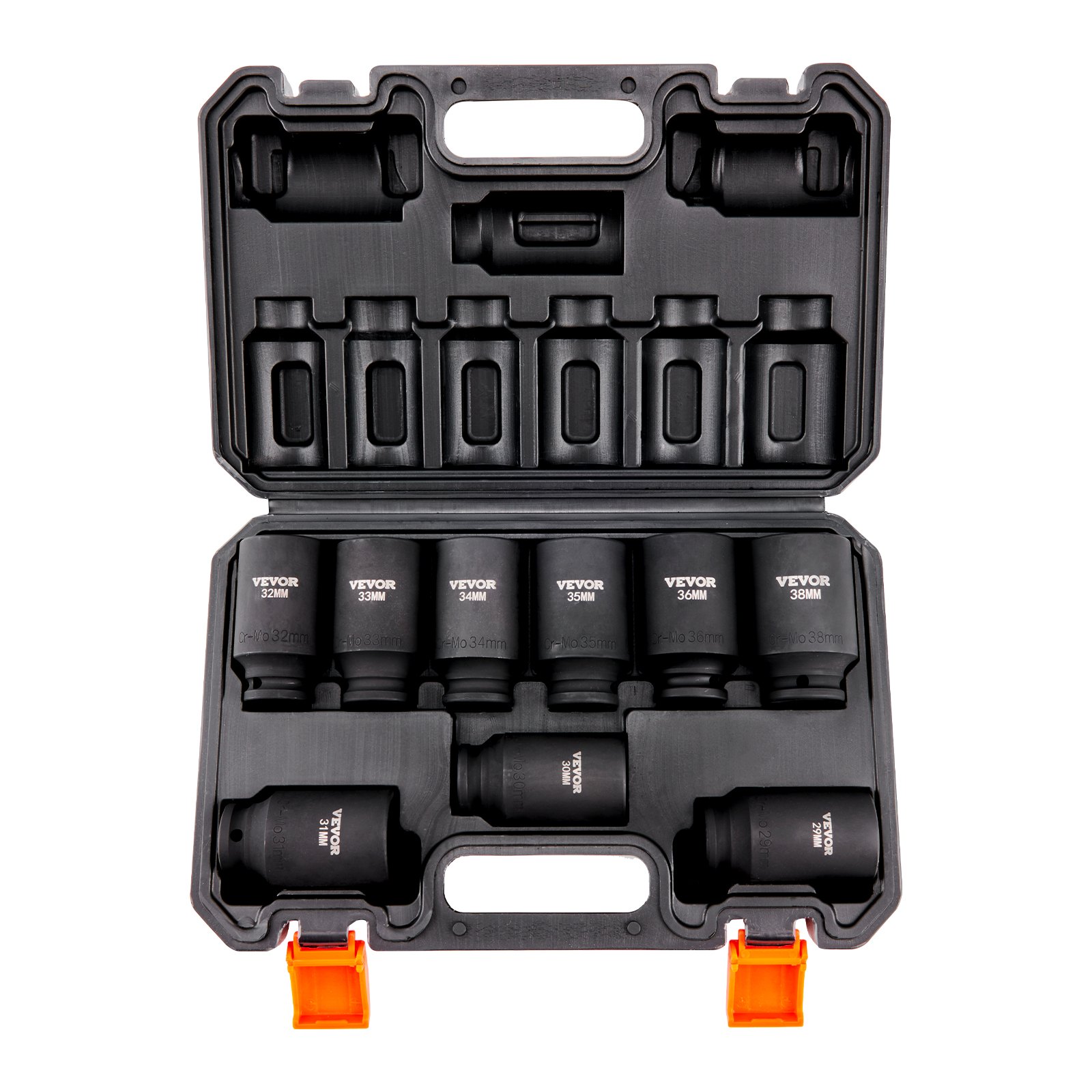 VEVOR 1/2 inch dopsleutelset CR-V gelegeerd staal 9-delige dopsleutelset 29-38 mm diepe doppen slagmoersleutel, HRC 42-48 dopsleutel inclusief gereedschapskoffer, metrische schroefverwijderaar