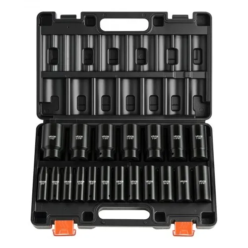 VEVOR Slagsleutel Dopsleutelset, 1/2 inch, 19-delig, Diepe Dopsleutel, 1/2 inch Aandrijving, 3/8 tot 1-1/2 inch, Cr-V Constructie, met Koffer, voor Voertuigen