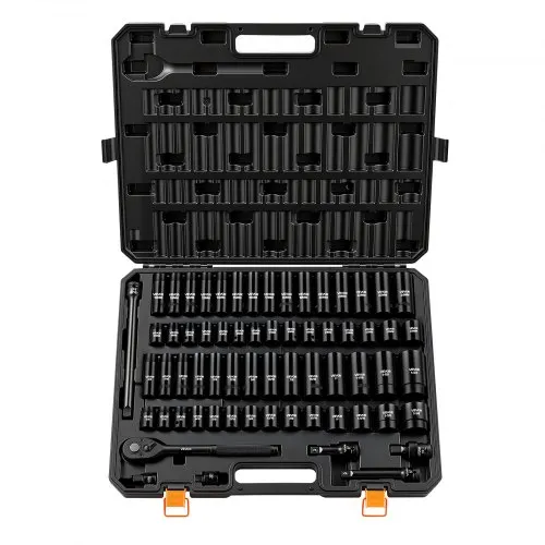 VEVOR Slagsleutel Dopsleutelset 1/2 Inch Slagsleutelset 65-delig, Inbussleutels SAE 3/8 tot 1-1/4 Inch & Metrisch 10-24 mm Koffer Chroom-Vanadium Gelegeerd Staal voor Voertuigreparaties