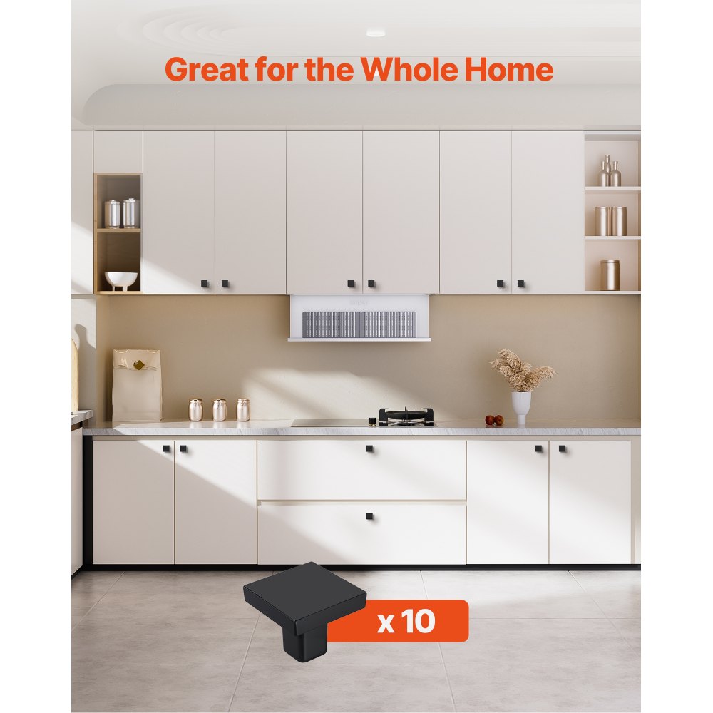 VEVOR meubelknoppen, 10 stuks, 1,25 inch zwarte zinklegering kastknoppen, vierkante massieve keukenknoppen, ladeknoppen met schroeven voor badkamer, kasten, laden, keuken