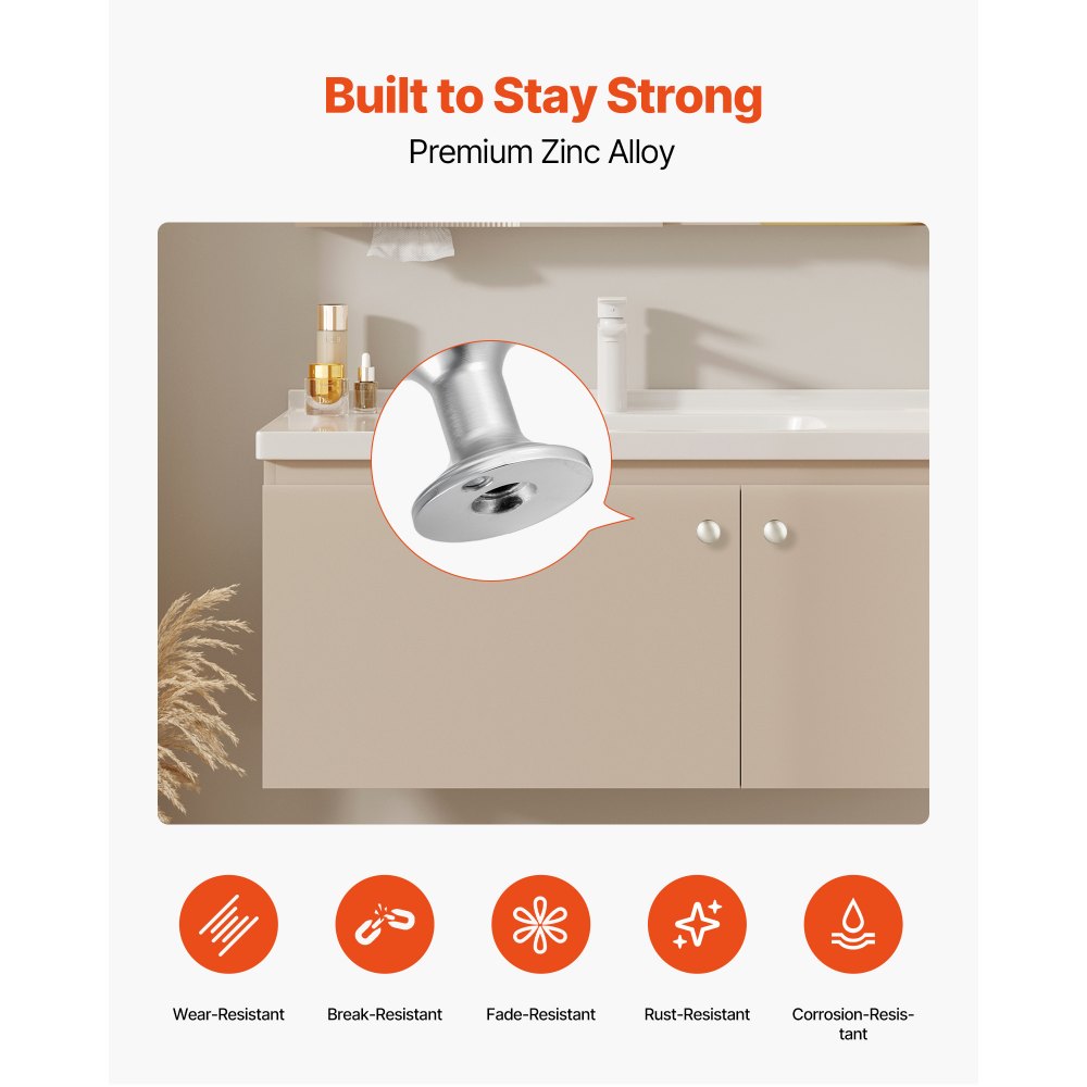 VEVOR Cabinet Knobs, 25 Pack, 1.1 Inch Zinc Alloy Drawer Pulls & Door Handles, Mushroom Kitchen Dresser Solid Knobs, Cupboard Hardware with Screws for Bathroom Closet Cabinets Drawers, Nickel Color