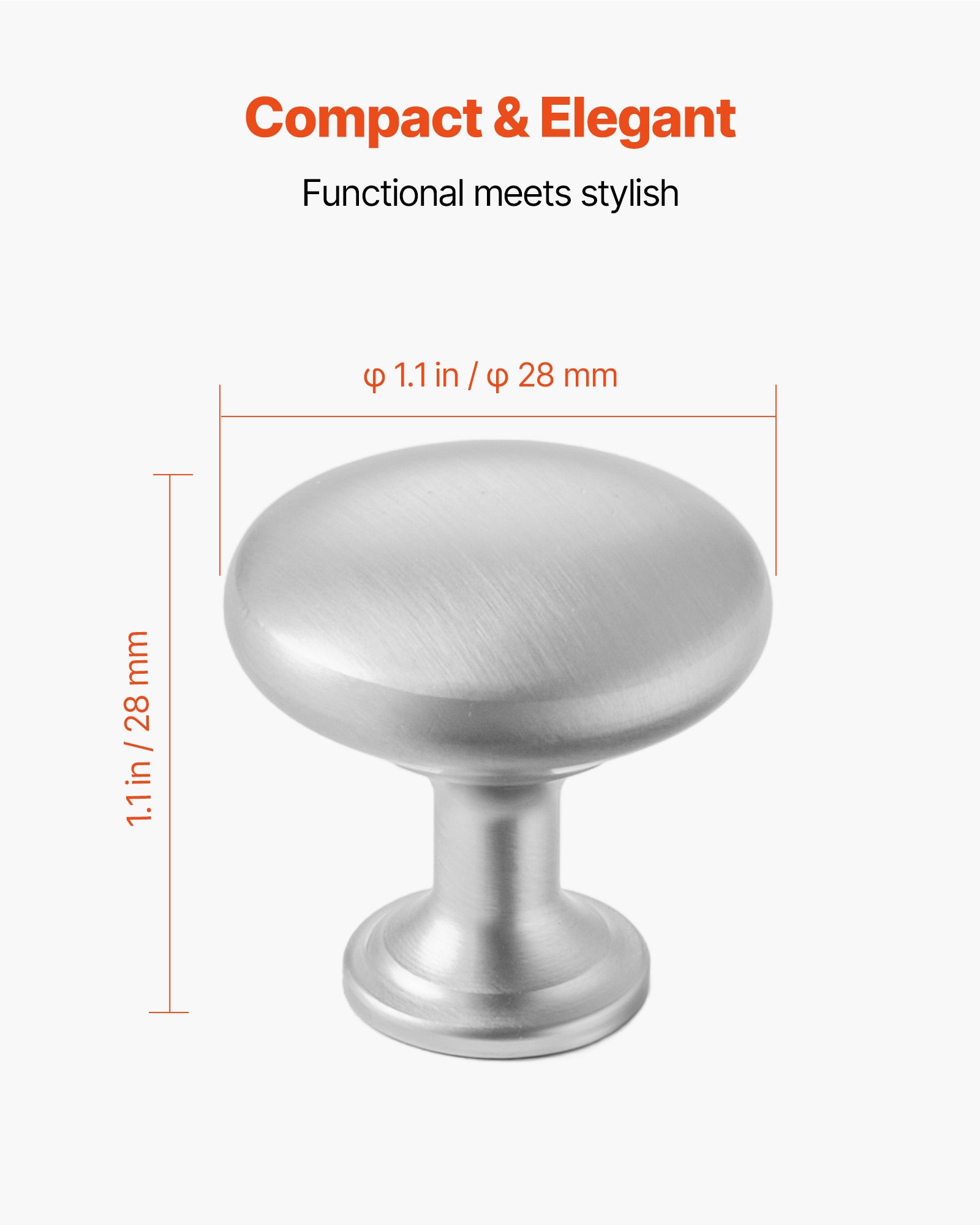 VEVOR Cabinet Knobs, 25 Pack, 1.1 Inch Zinc Alloy Drawer Pulls & Door Handles, Mushroom Kitchen Dresser Solid Knobs, Cupboard Hardware with Screws for Bathroom Closet Cabinets Drawers, Nickel Color