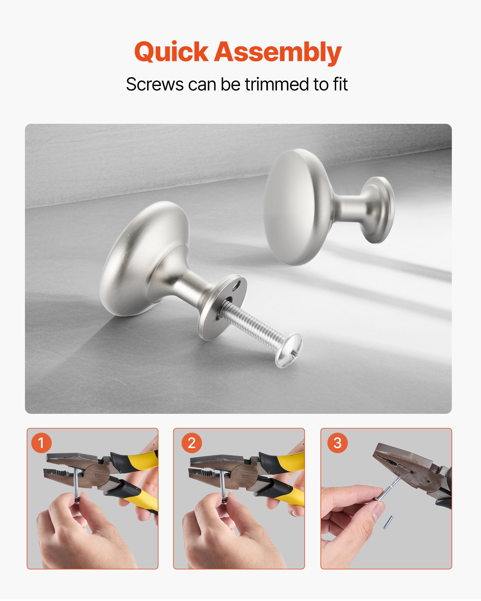 VEVOR Cabinet Knobs, 25 Pack, 1.1 Inch Zinc Alloy Drawer Pulls & Door Handles, Mushroom Kitchen Dresser Solid Knobs, Cupboard Hardware with Screws for Bathroom Closet Cabinets Drawers, Nickel Color