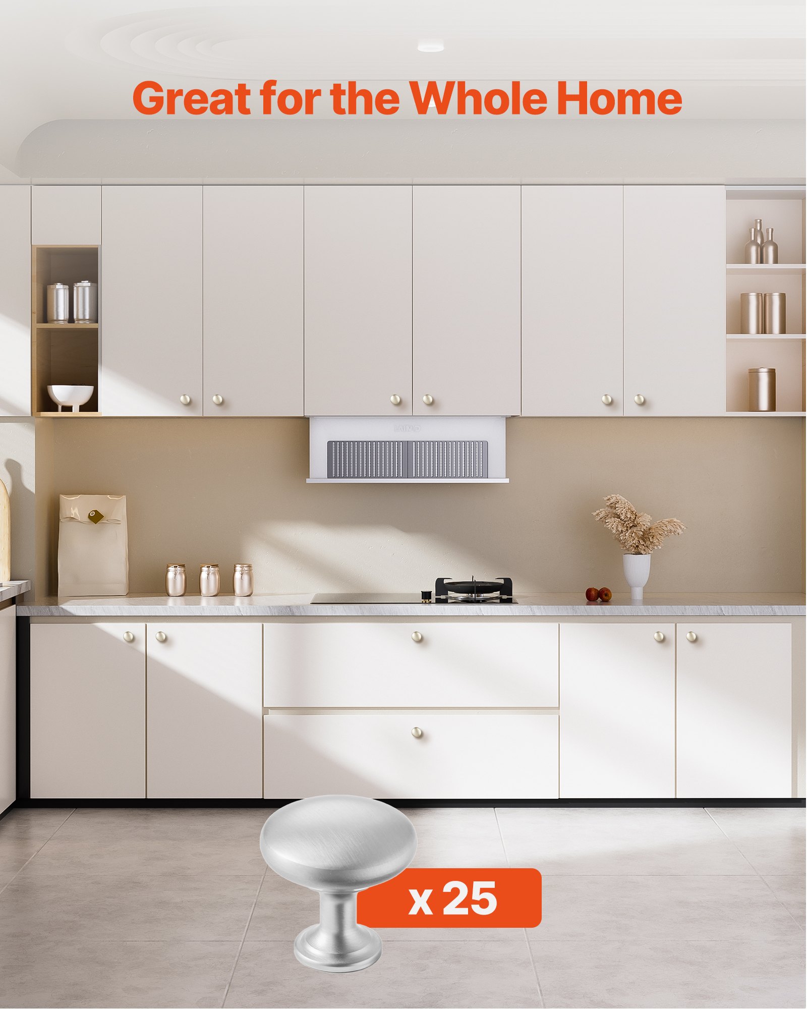 VEVOR Cabinet Knobs, 25 Pack, 1.1 Inch Zinc Alloy Drawer Pulls & Door Handles, Mushroom Kitchen Dresser Solid Knobs, Cupboard Hardware with Screws for Bathroom Closet Cabinets Drawers, Nickel Color