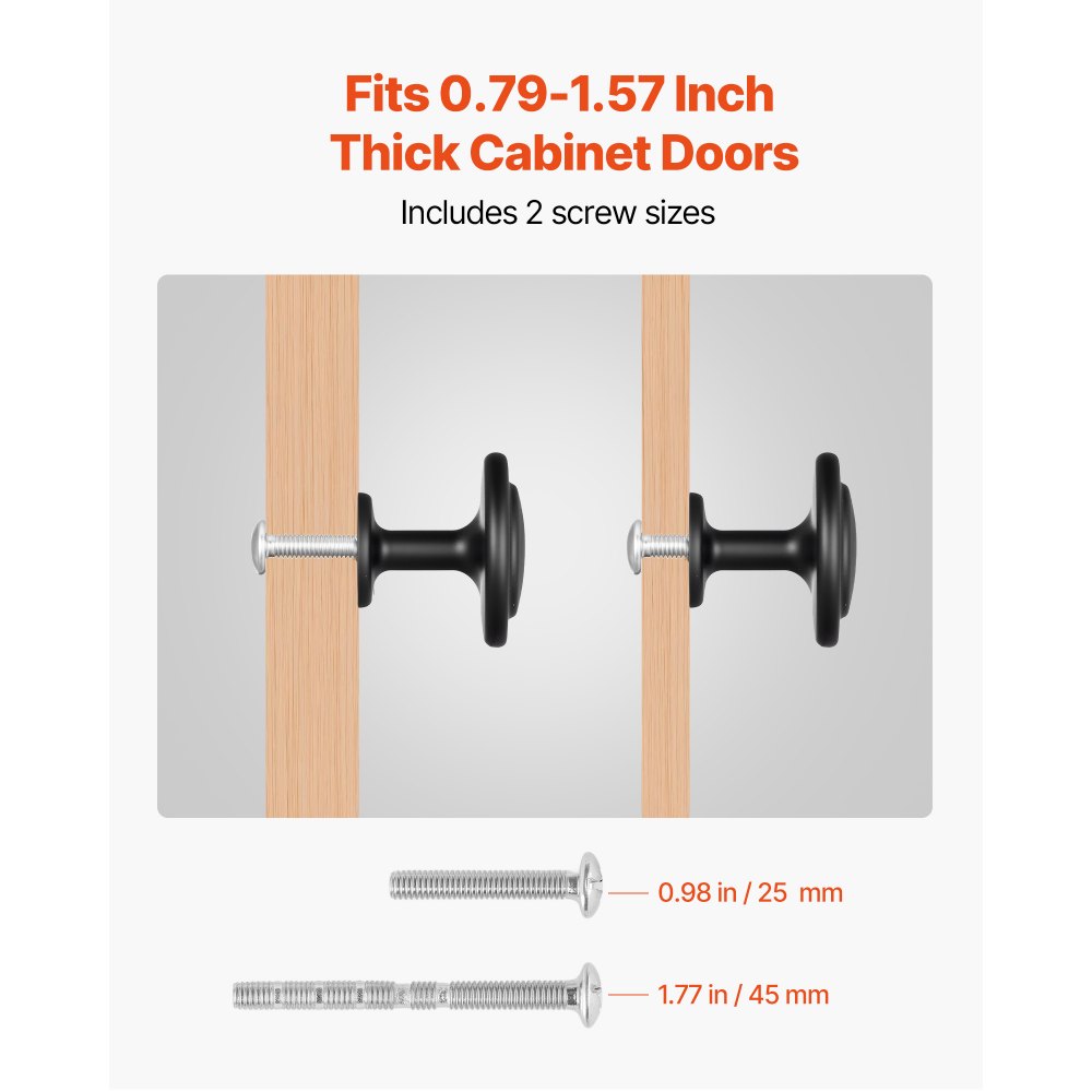 VEVOR meubelknoppen, 30 stuks, 31 mm, kastknoppen van zwarte zinklegering, massieve keukenknoppen, ladeknoppen, knop met schroeven voor badkamer, kasten, laden, keuken