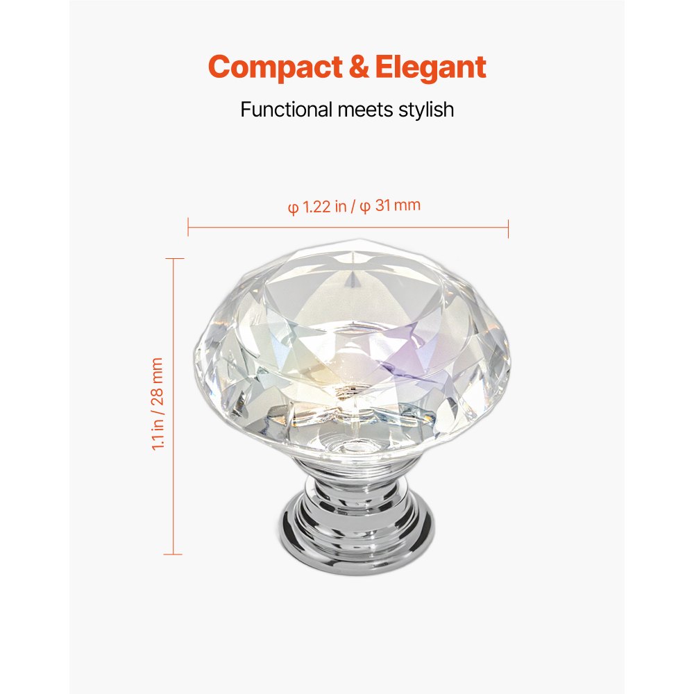 VEVOR Cabinet Knobs, 12 Pack, 1.22 Inch Acrylic & Zinc Alloy Drawer Pulls Door Handles, Diamond Kitchen Solid Knobs Dresser Handles, Cupboard Hardware with Screws for Bathroom Closet Cabinets Drawers