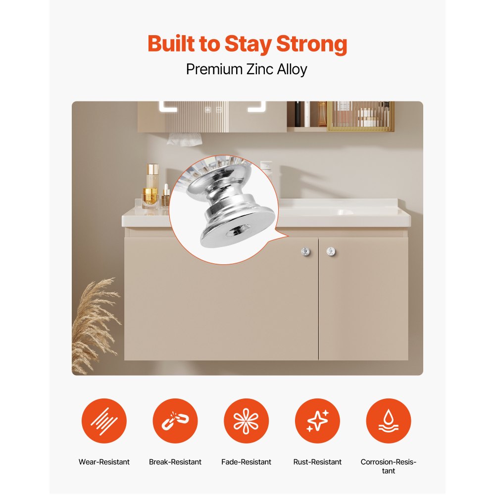 VEVOR Cabinet Knobs, 12 Pack, 1.22 Inch Acrylic & Zinc Alloy Drawer Pulls Door Handles, Diamond Kitchen Solid Knobs Dresser Handles, Cupboard Hardware with Screws for Bathroom Closet Cabinets Drawers