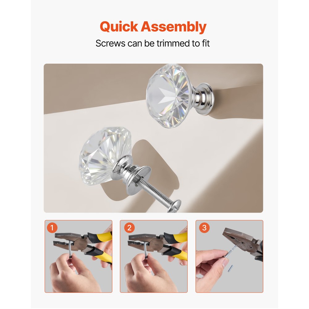 VEVOR Cabinet Knobs, 12 Pack, 1.22 Inch Acrylic & Zinc Alloy Drawer Pulls Door Handles, Diamond Kitchen Solid Knobs Dresser Handles, Cupboard Hardware with Screws for Bathroom Closet Cabinets Drawers