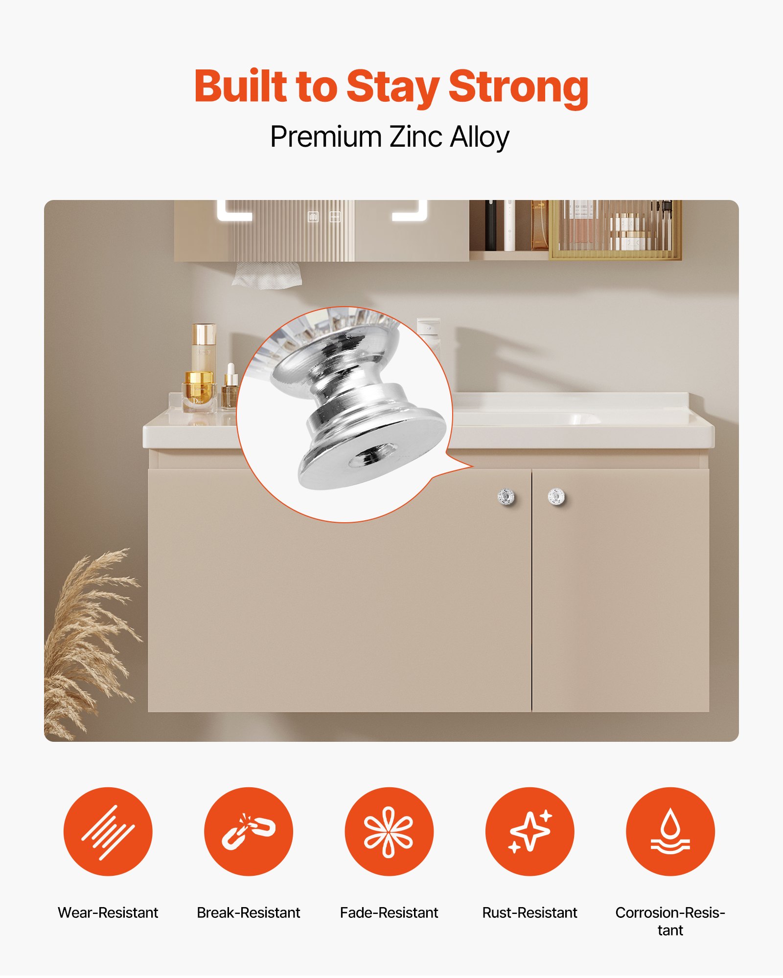 VEVOR Cabinet Knobs, 12 Pack, 1.22 Inch Acrylic & Zinc Alloy Drawer Pulls Door Handles, Diamond Kitchen Solid Knobs Dresser Handles, Cupboard Hardware with Screws for Bathroom Closet Cabinets Drawers