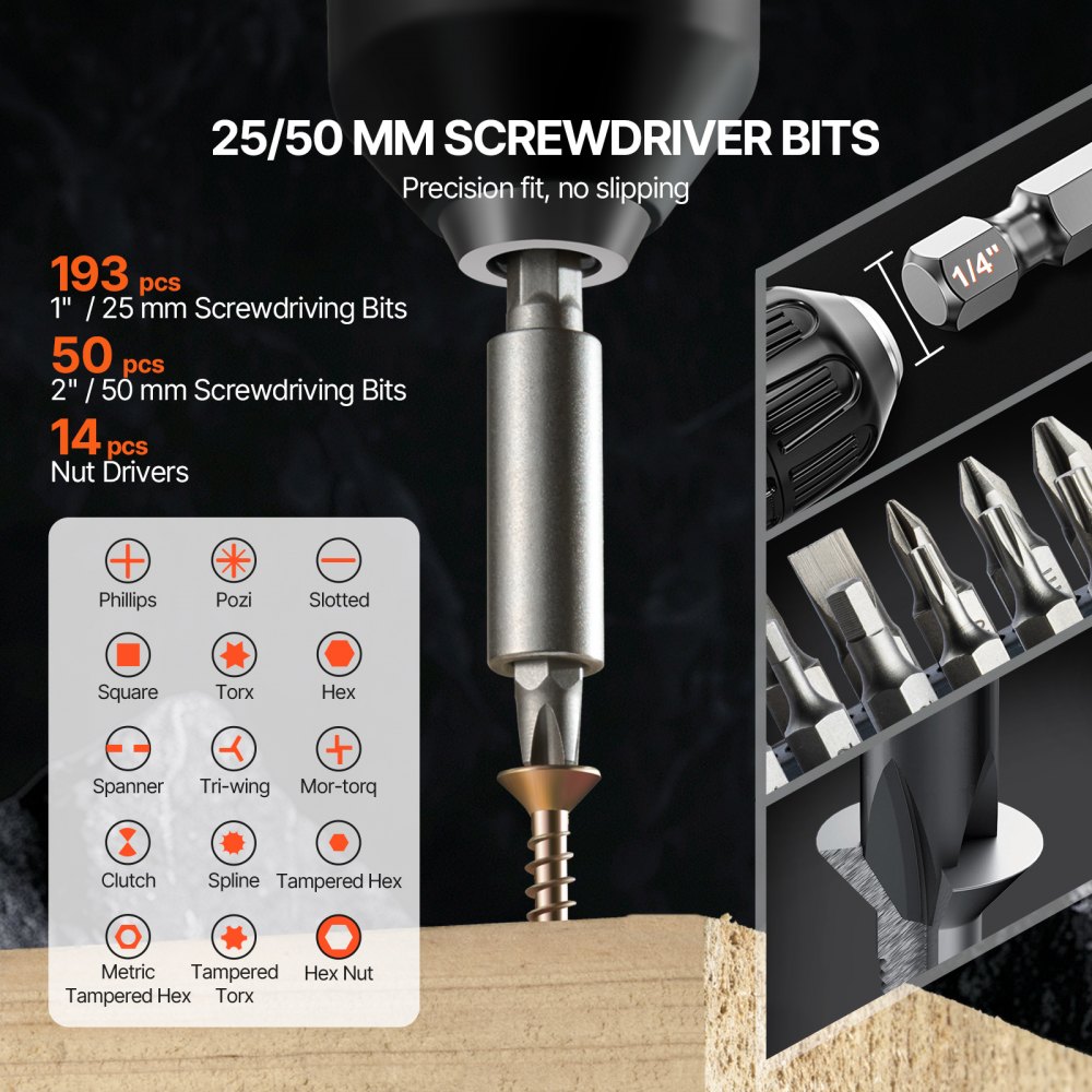 VEVOR boorset 318-delig, schroevendraaierbitset, schroevendraaierbitset geschikt voor boren en schroeven in hout, metaal en cement, boorsets combinatieset gesorteerd in een overzichtelijke draagtas