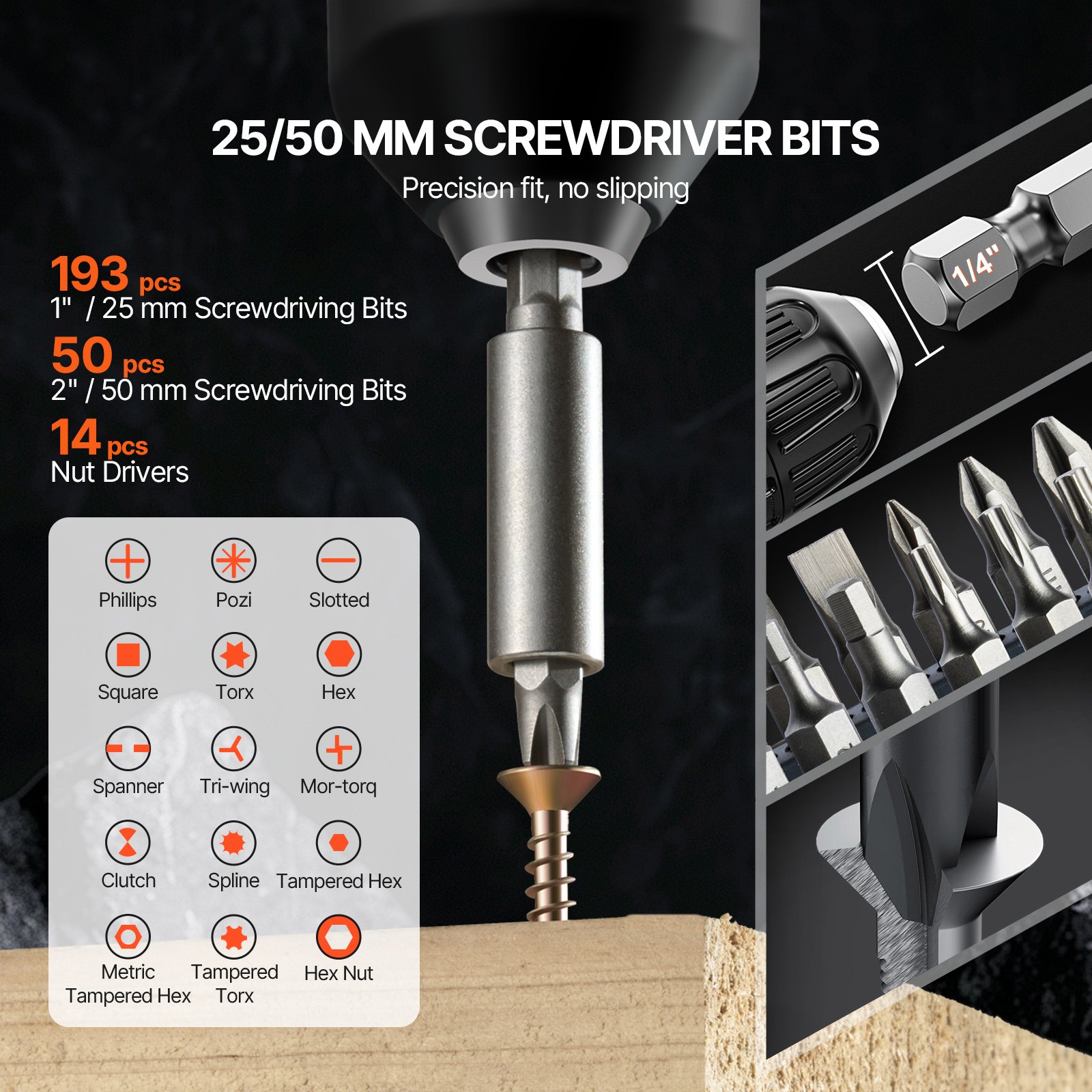 VEVOR boorset 318-delig, schroevendraaierbitset, schroevendraaierbitset geschikt voor boren en schroeven in hout, metaal en cement, boorsets combinatieset gesorteerd in een overzichtelijke draagtas