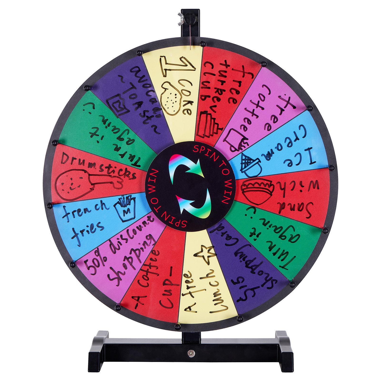 VEVOR 18 inch Spinning Prize Wheel, 14 Slots Tabletop Spinner, Heavy Duty Roulette Wheel with a Dry Erase and 2 Markers, Win Fortune Spin Games in Party Pub Trade Show Carnival