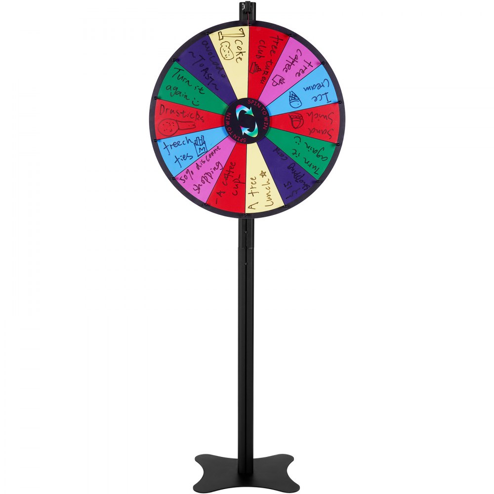 VEVOR 601 mm Rad van Fortuin, Rad van Fortuin met 14 vakjes, Roulettewiel met droog uitwisbare pen en 2 stiften, in hoogte verstelbaar draaiwiel, Lucky Wheel Loterijspellen Gokken voor feesten, pubs